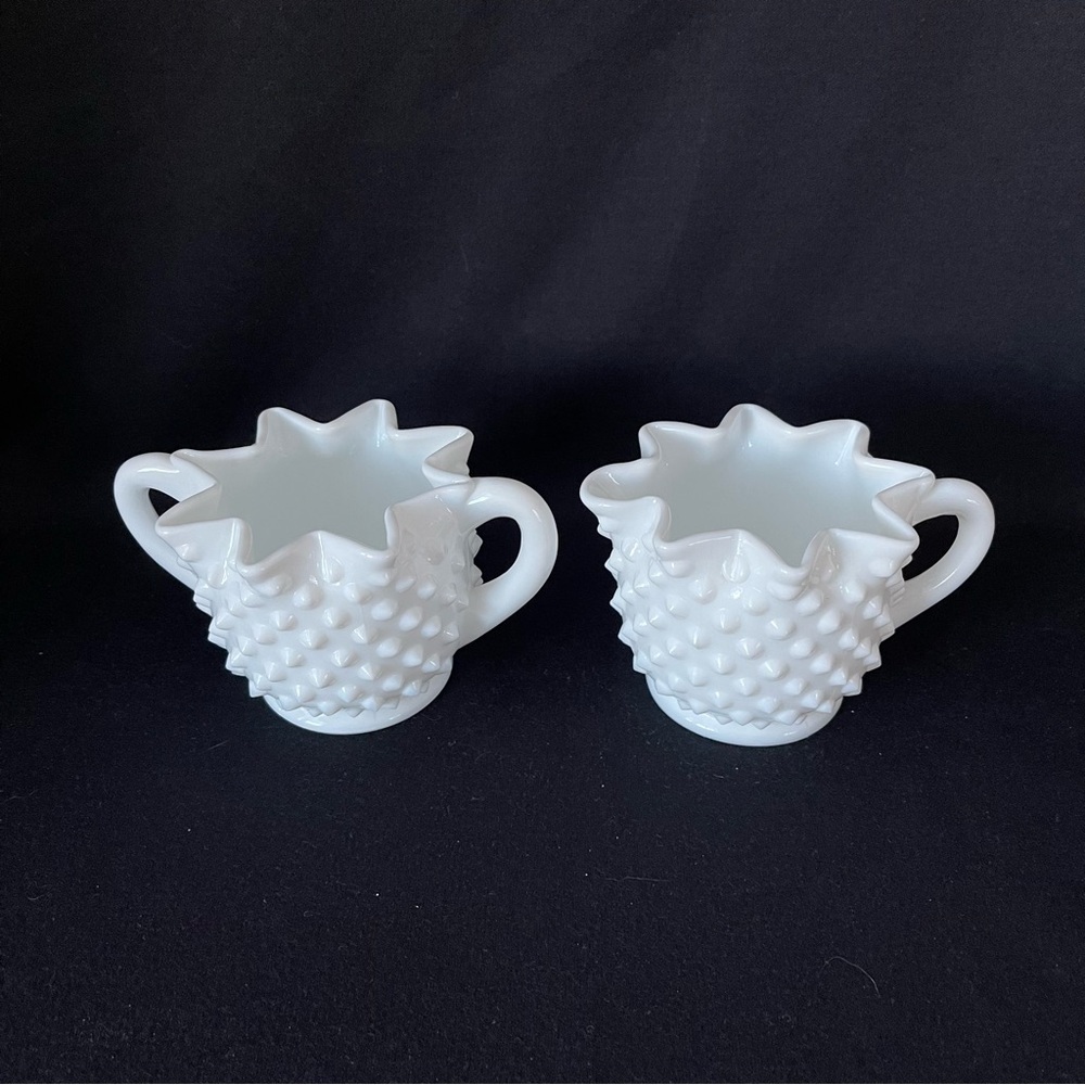 Star Sugar & Creamer - Fenton Hobnail Milk Glass - Vintage
